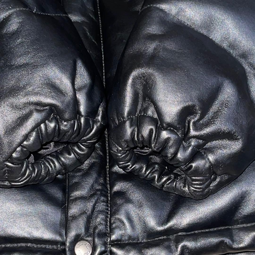 波達 ブラック 羊革 レザー ダウンジャケット ファー付き