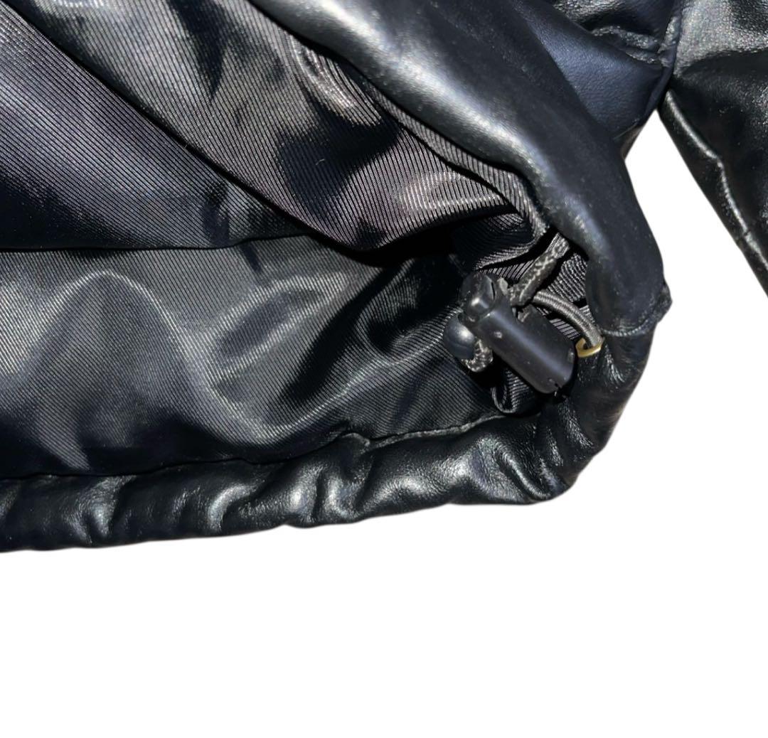 波達 ブラック 羊革 レザー ダウンジャケット ファー付き