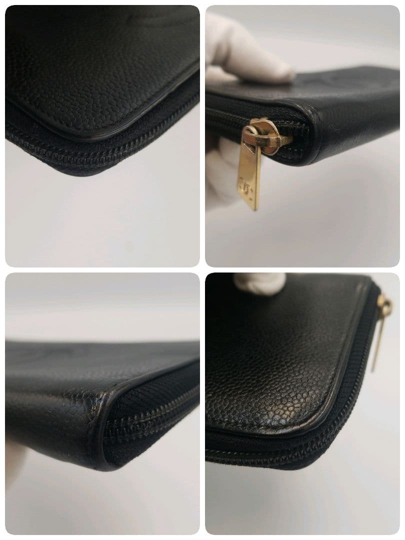 【美品】CHANEL シャネル キャビアスキン レザー ラウンド長財布　ココ