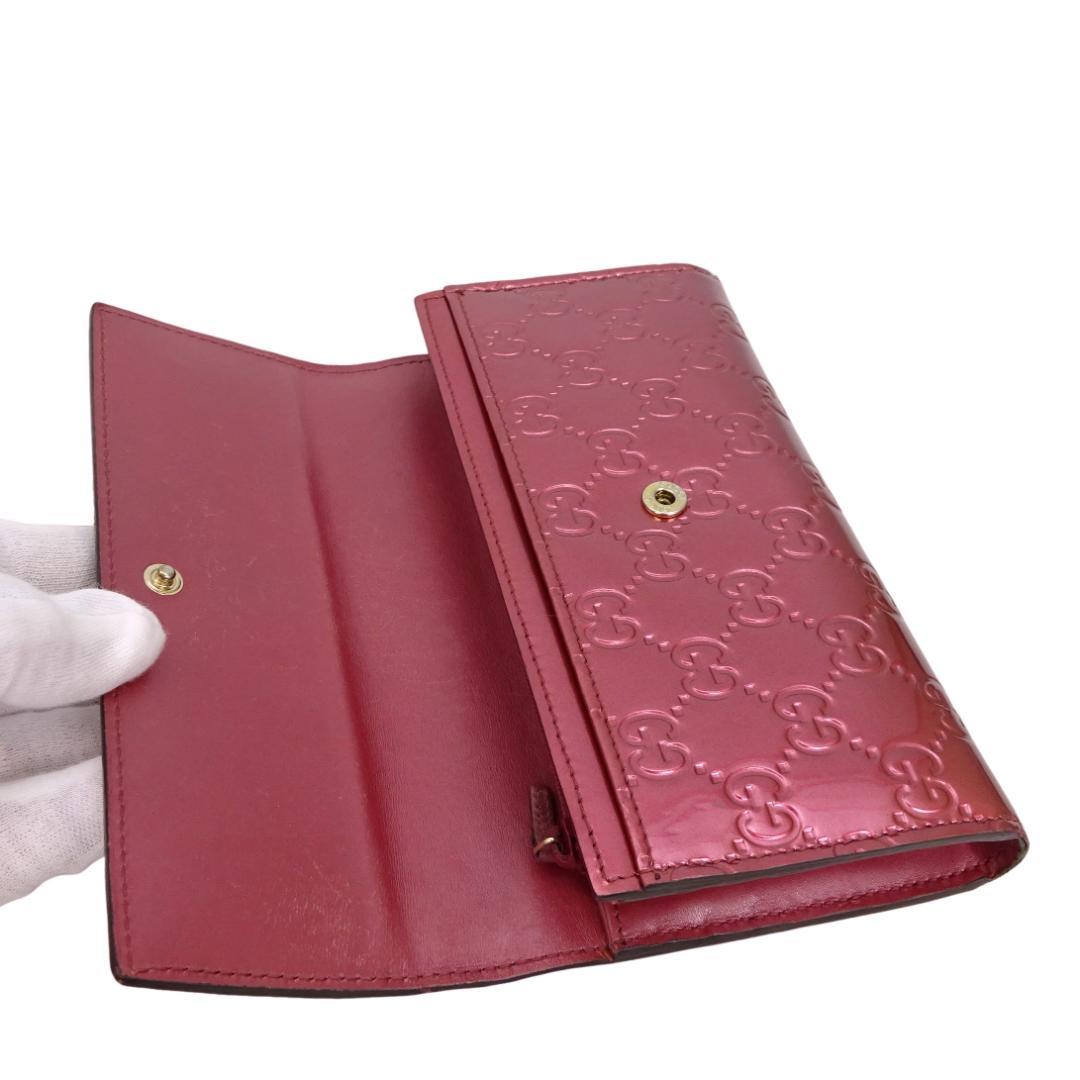 本物 良品 ■グッチ■GG ラブリーハート ピンクパープル パテント 長財布