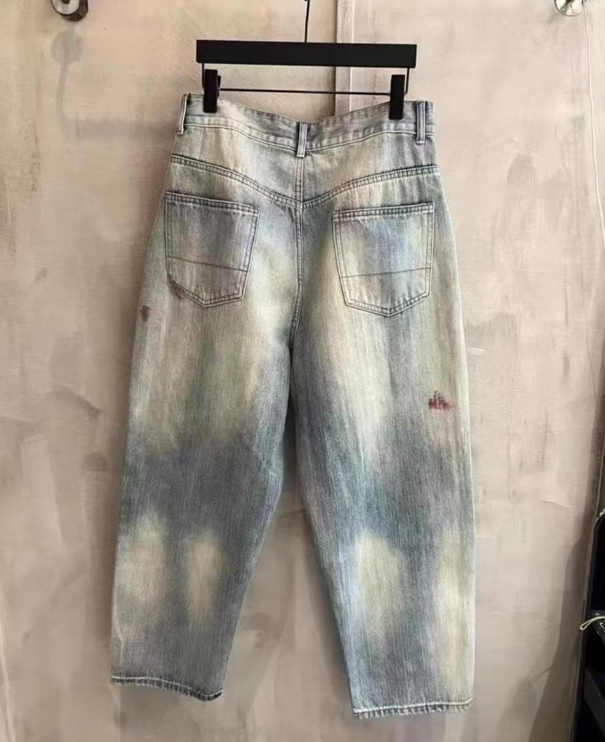 ANCELLM25ssダメージ加工 ライトブルーデニムパンツ