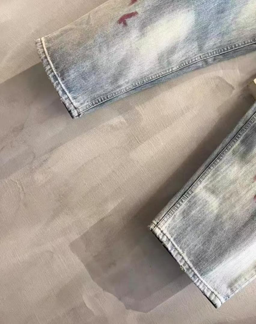 ANCELLM25ssダメージ加工 ライトブルーデニムパンツ