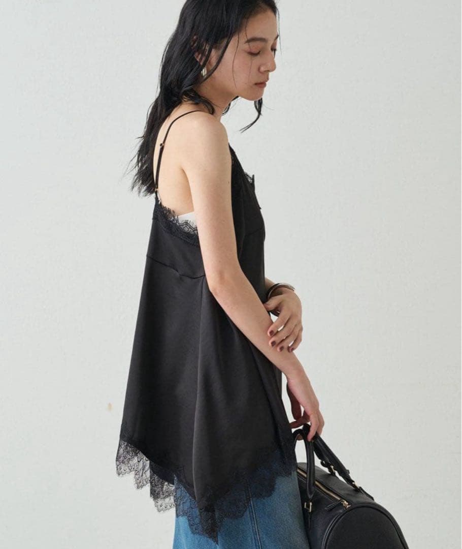 【ほぼ未使用】ラウンジドレス　レースキャミ　ブラック