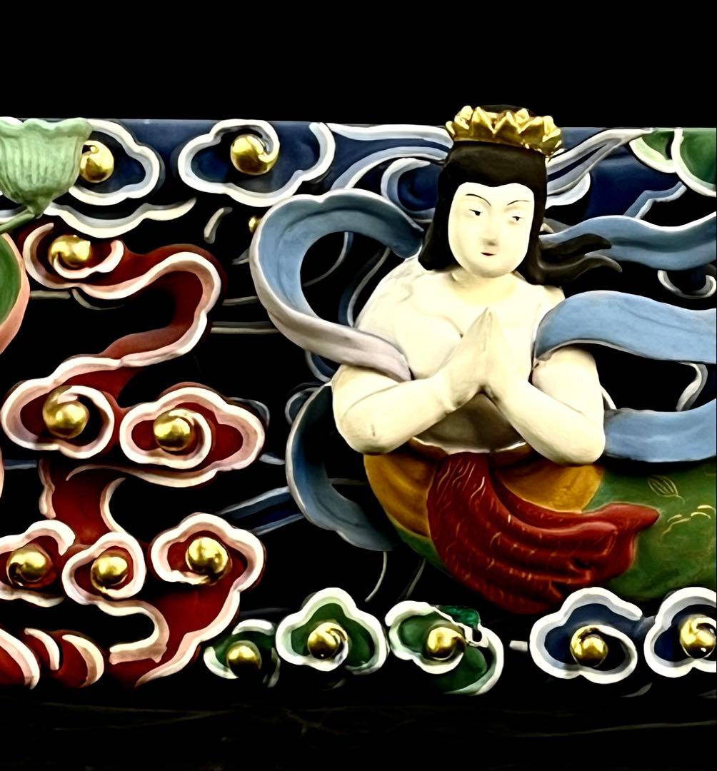 特価【欄間　天女】80ｃｍ　透かし彫り　美術的装飾　カラー　天からの守護