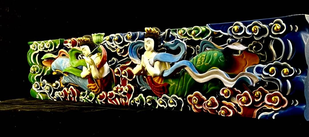 特価【欄間　天女】80ｃｍ　透かし彫り　美術的装飾　カラー　天からの守護