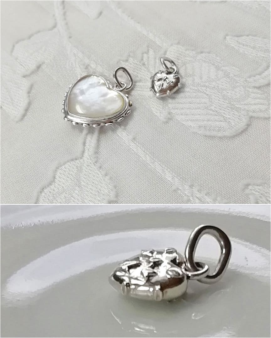 〚agete│アガット〛シルバー 白蝶貝│ハート形チャーム2個│ペンダントトップ