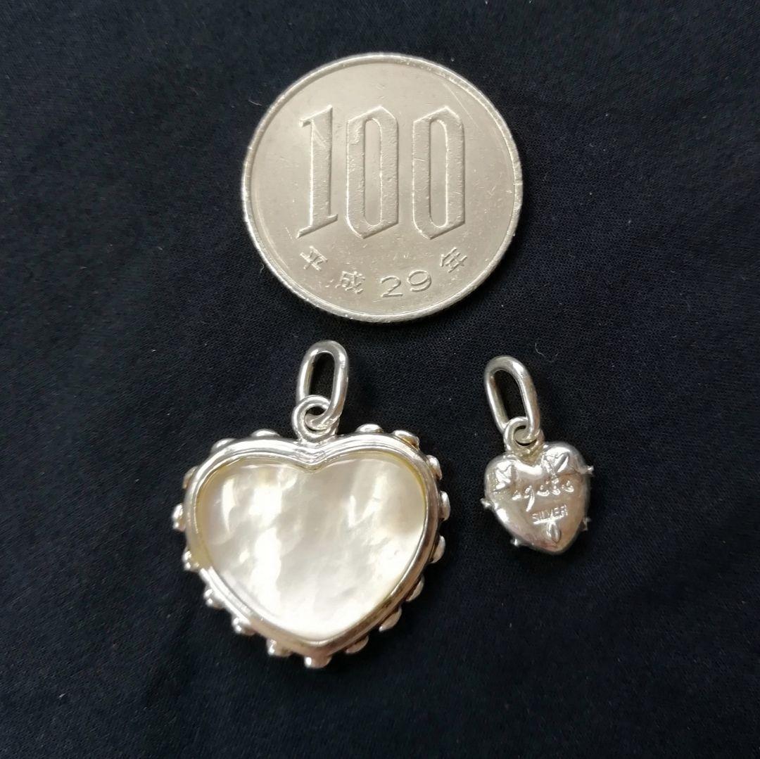 〚agete│アガット〛シルバー 白蝶貝│ハート形チャーム2個│ペンダントトップ