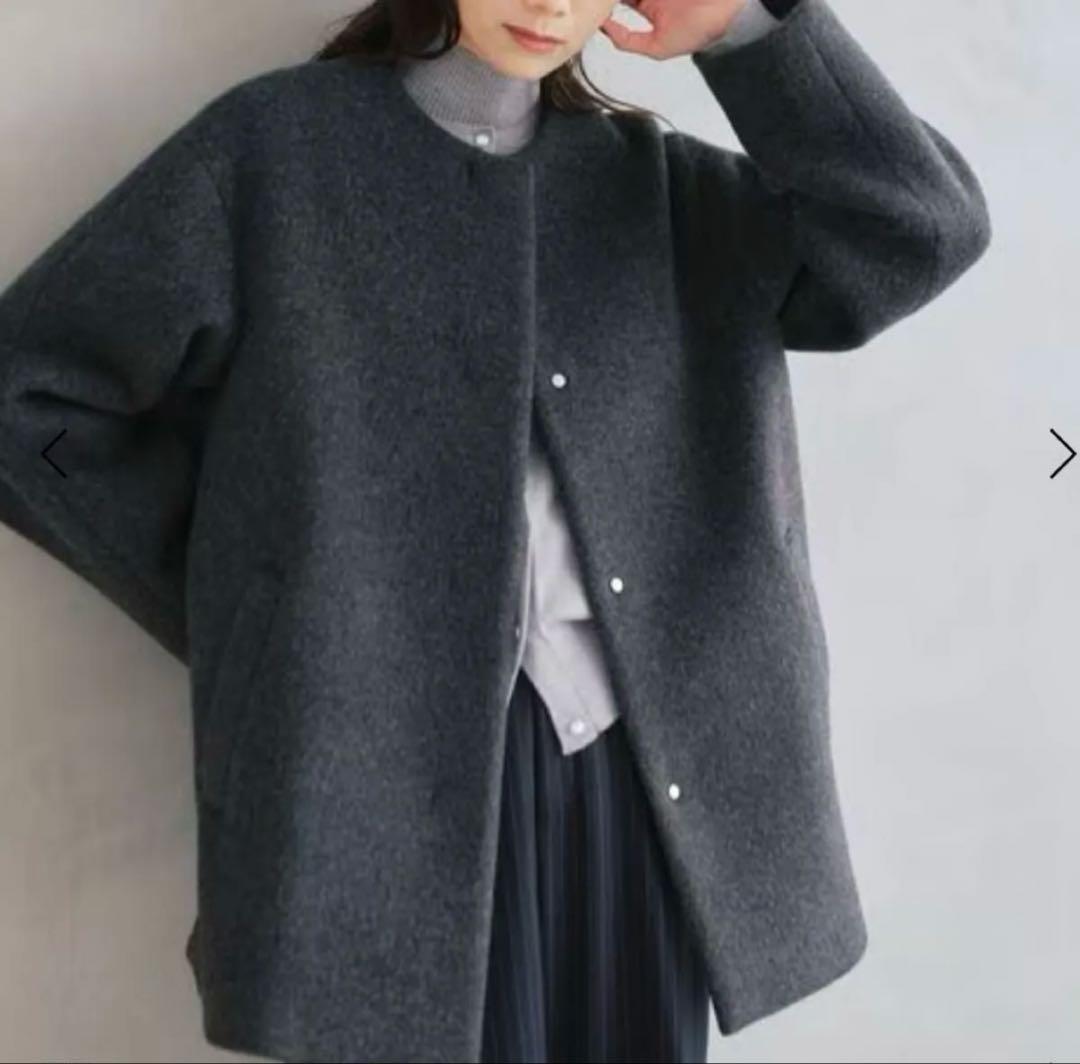 GREEN LABEL RELAXING ノーカラーコート グレー　021