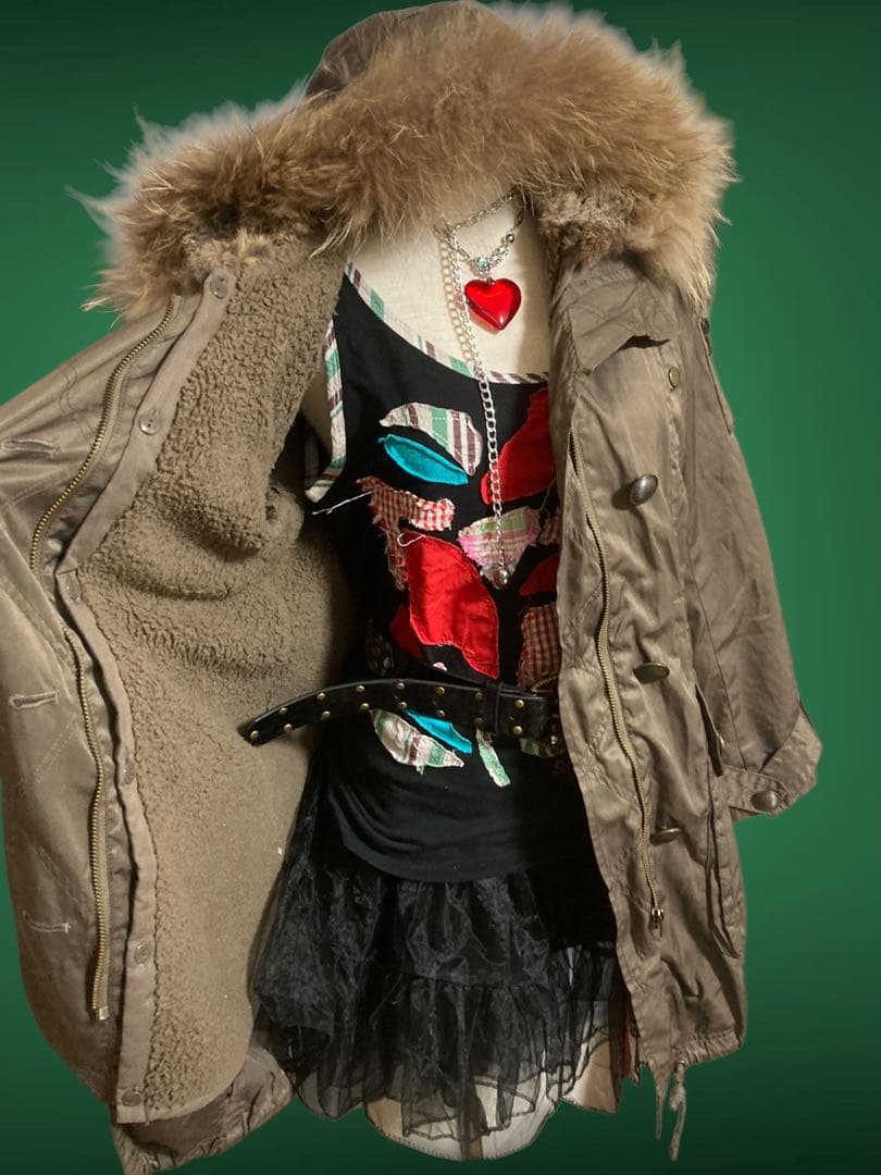 y2kモッズボアラビットファー00s平成ギャルフェアリーグランジロックミリタリー