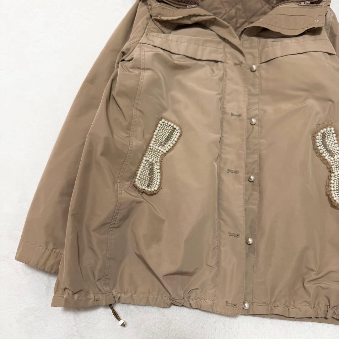 フランシュリッペ モッズコート パールリボン ビジュー ライナー付き ベージュ