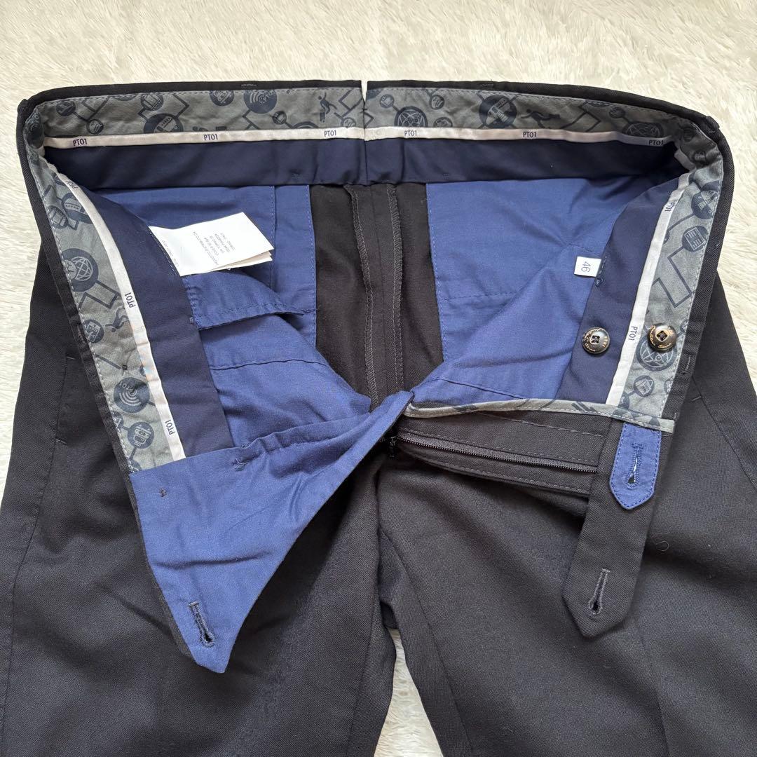 PT01 スラックス ノープリーツ ストレッチ ウール 46