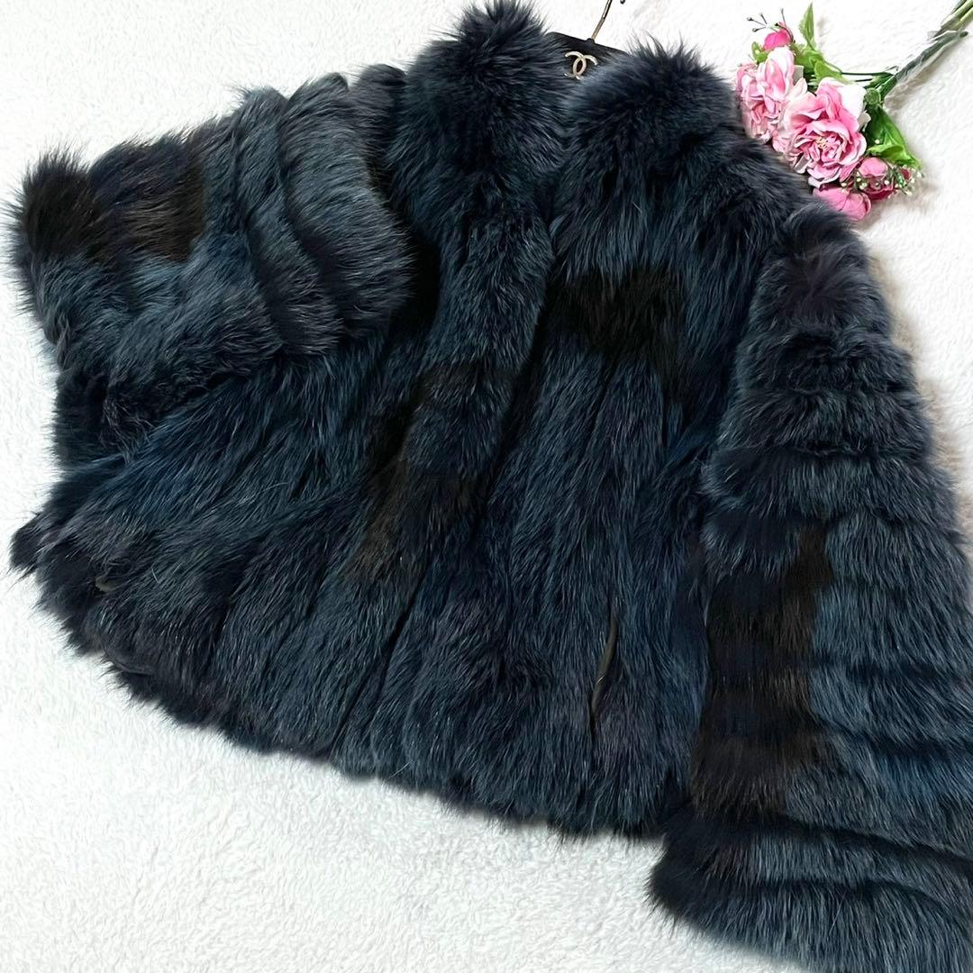 ボリューム◎カラーフォックス ブルー系 ファーコート 毛皮 FOX リバーシブル