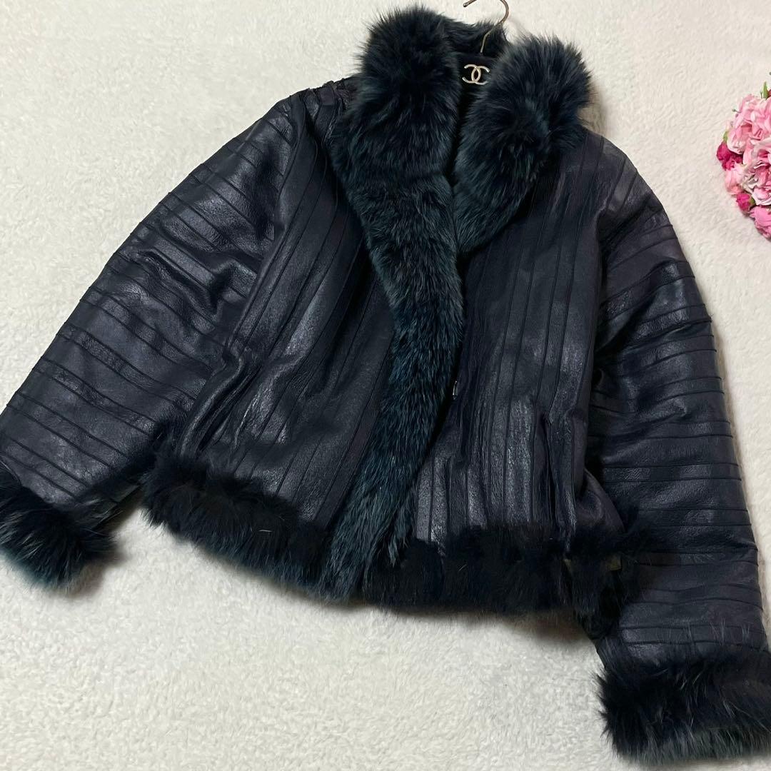 ボリューム◎カラーフォックス ブルー系 ファーコート 毛皮 FOX リバーシブル