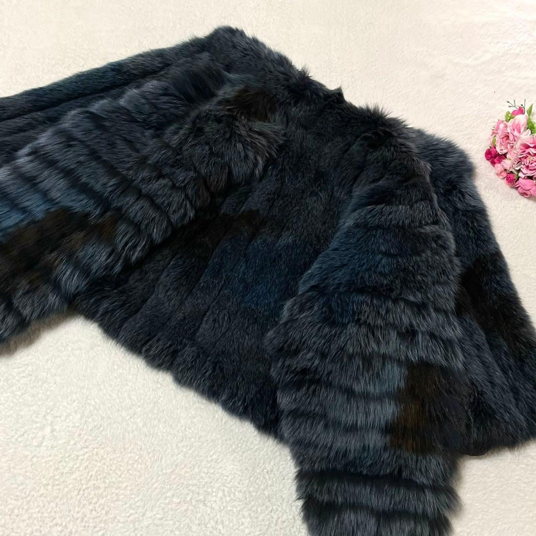ボリューム◎カラーフォックス ブルー系 ファーコート 毛皮 FOX リバーシブル