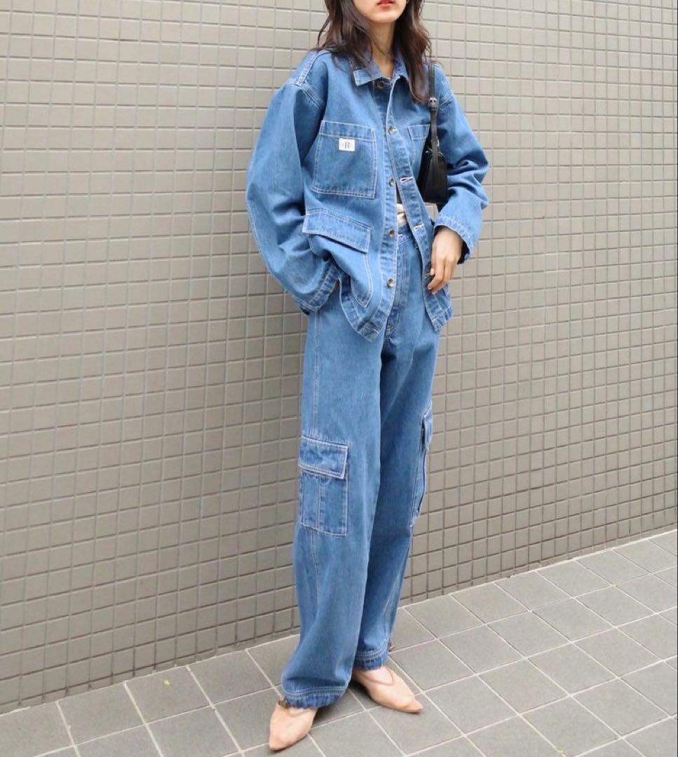 シールームリン DENIMワークカバーオールジャケット　ブルー　FREE