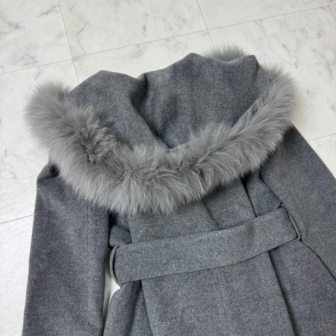 美品　Mystrada　ファー付　アンゴラ混　ロングコート　ベルト　グレー　M