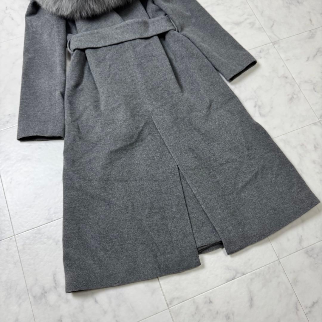 美品　Mystrada　ファー付　アンゴラ混　ロングコート　ベルト　グレー　M