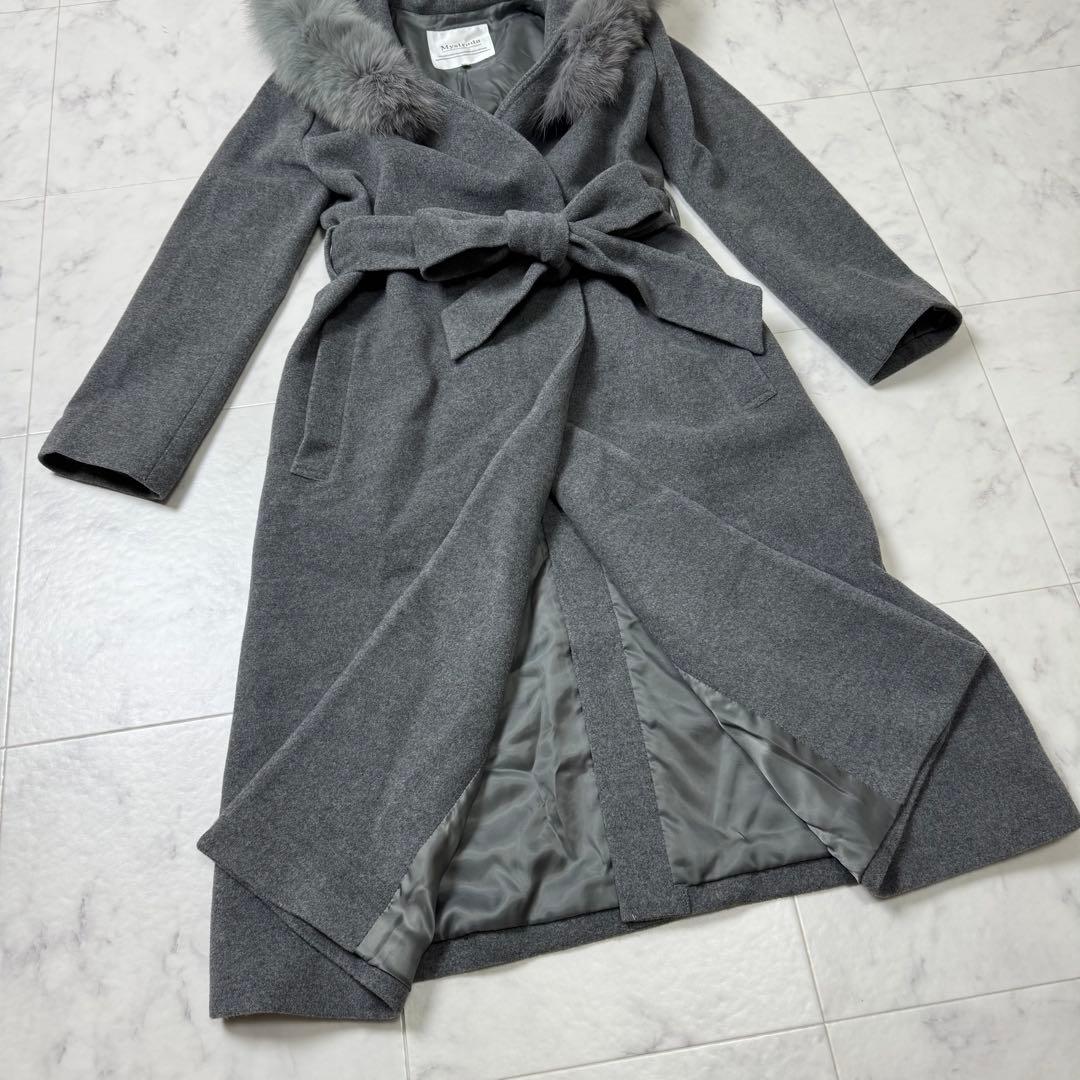 美品　Mystrada　ファー付　アンゴラ混　ロングコート　ベルト　グレー　M
