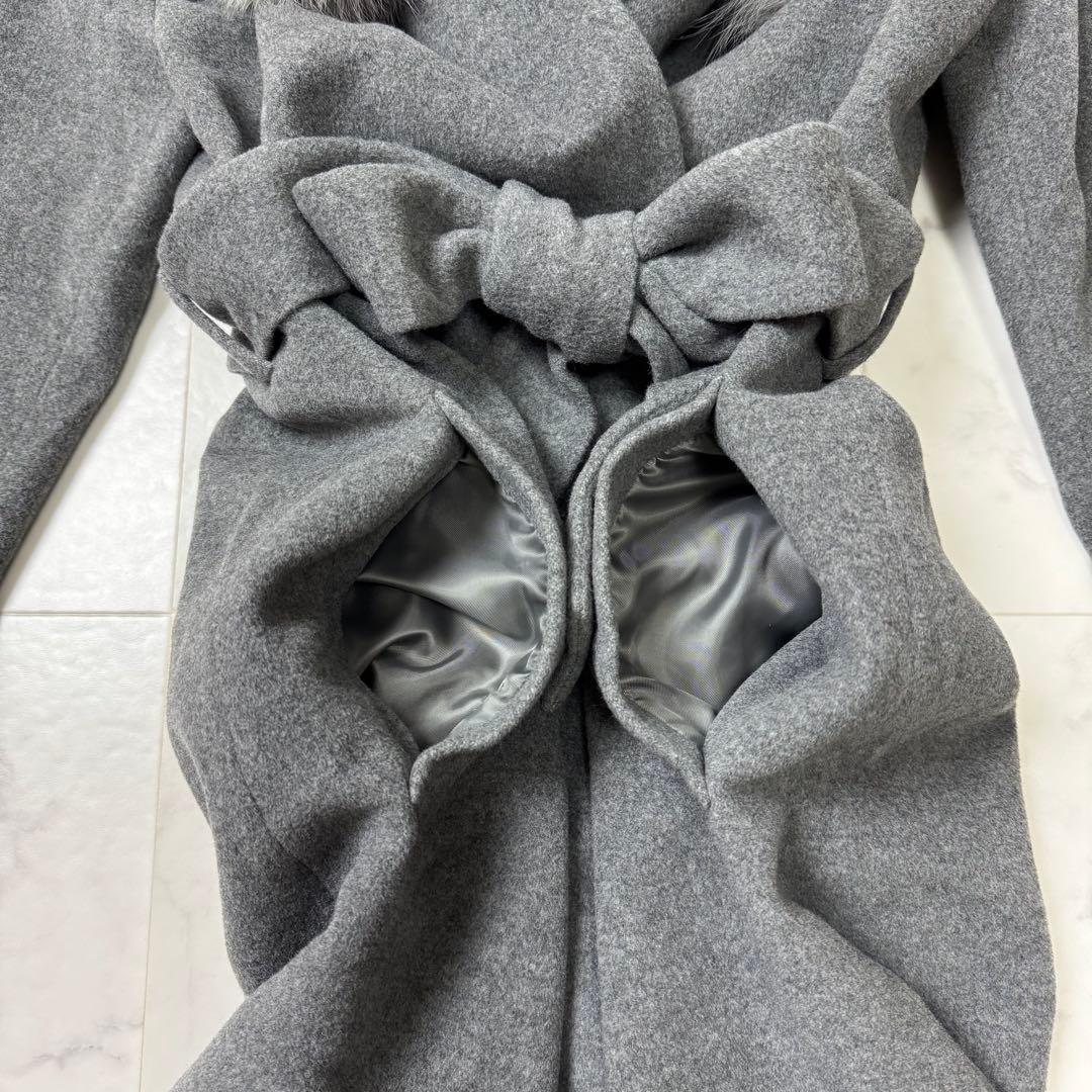 美品　Mystrada　ファー付　アンゴラ混　ロングコート　ベルト　グレー　M