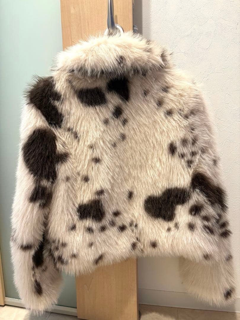 【s】ZARA アニマルプリント　フェイクファーショートコート
