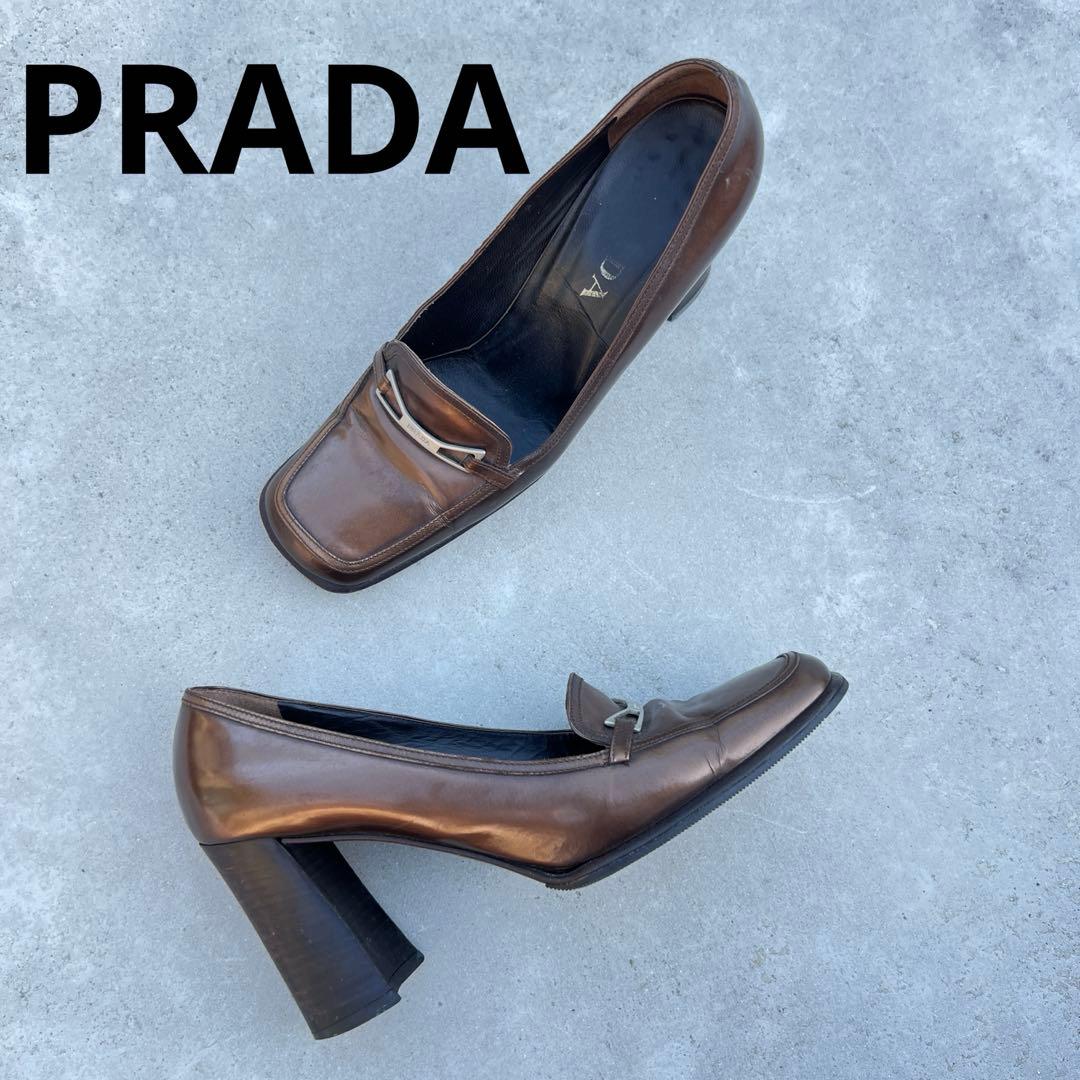 PRADA ブラウン モカシン ヒール