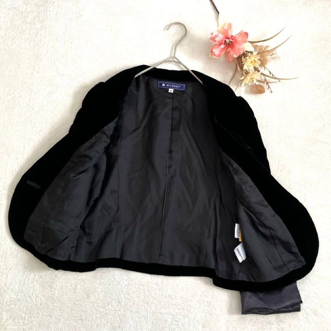 美品　エムズグレイシー　ベロアジャケット　ビジューボタン　パワーショルダー　L