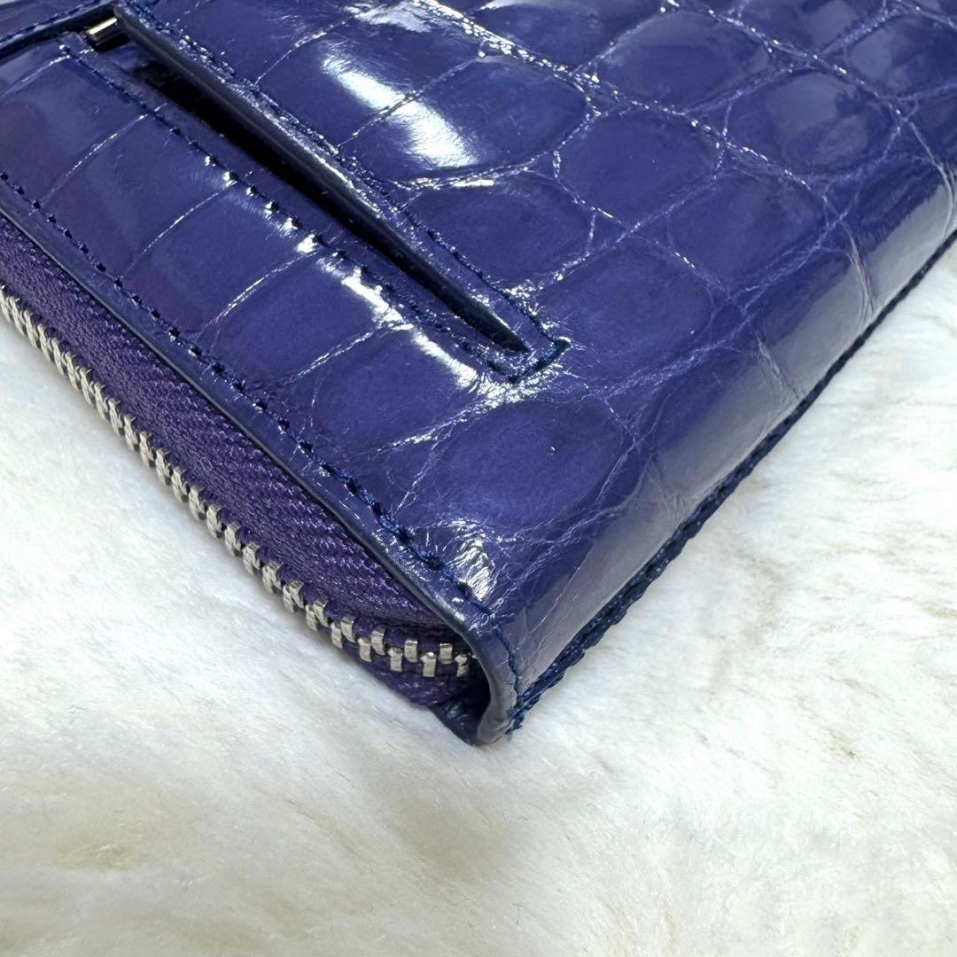 リアルクロコダイルレザー長財布　パープル　シャイニング　光沢　鰐革　ワニ　紫色