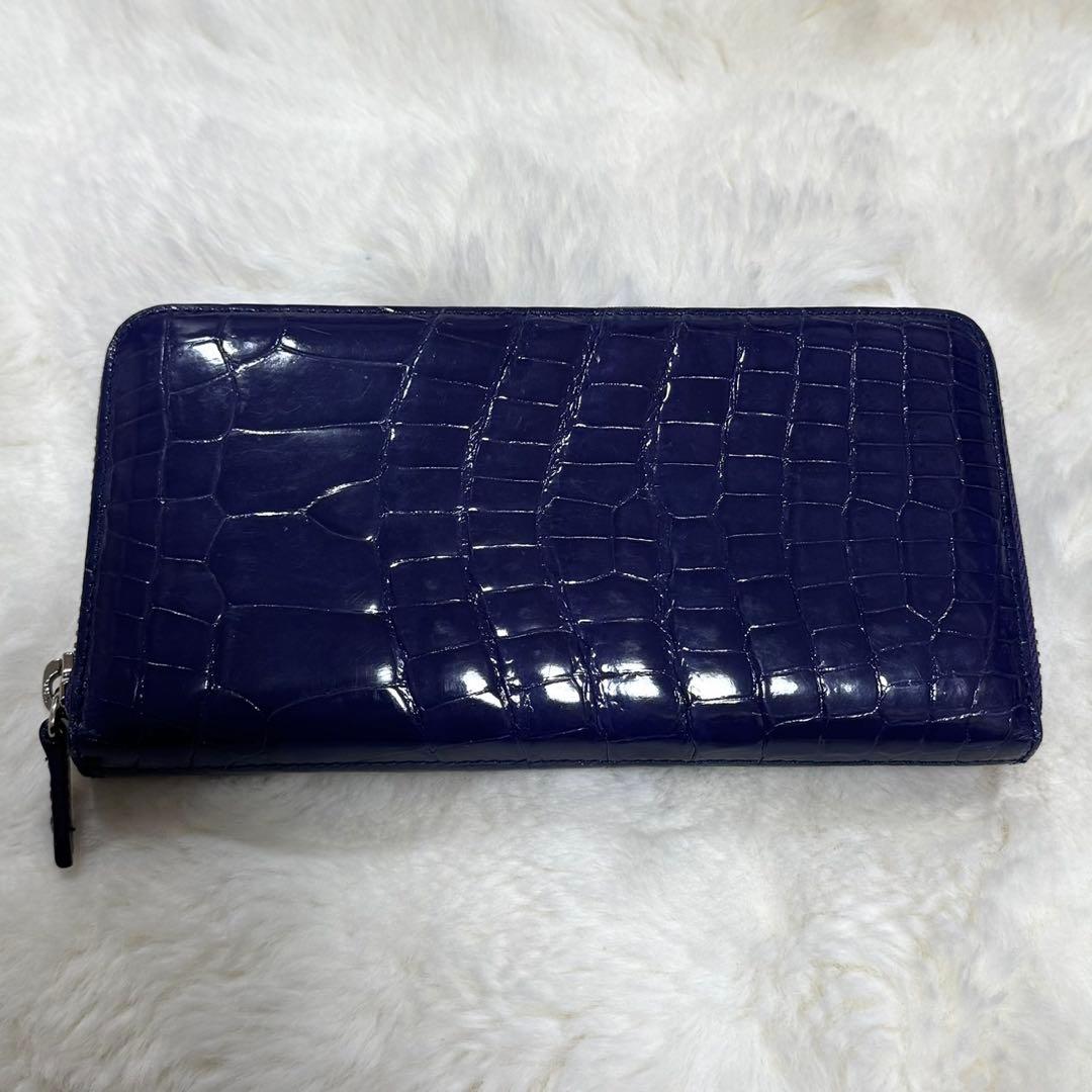 リアルクロコダイルレザー長財布　パープル　シャイニング　光沢　鰐革　ワニ　紫色