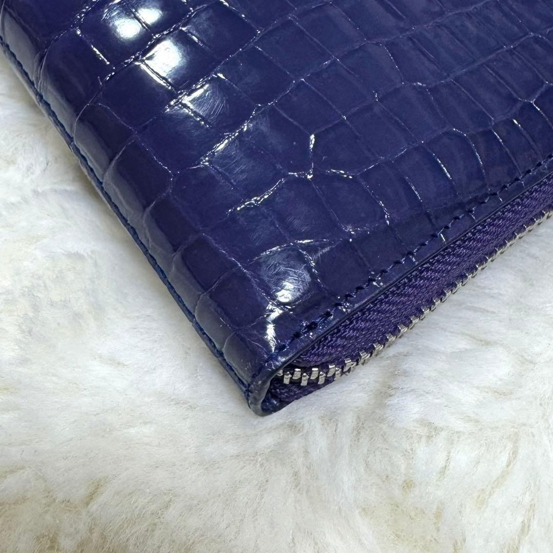 リアルクロコダイルレザー長財布　パープル　シャイニング　光沢　鰐革　ワニ　紫色