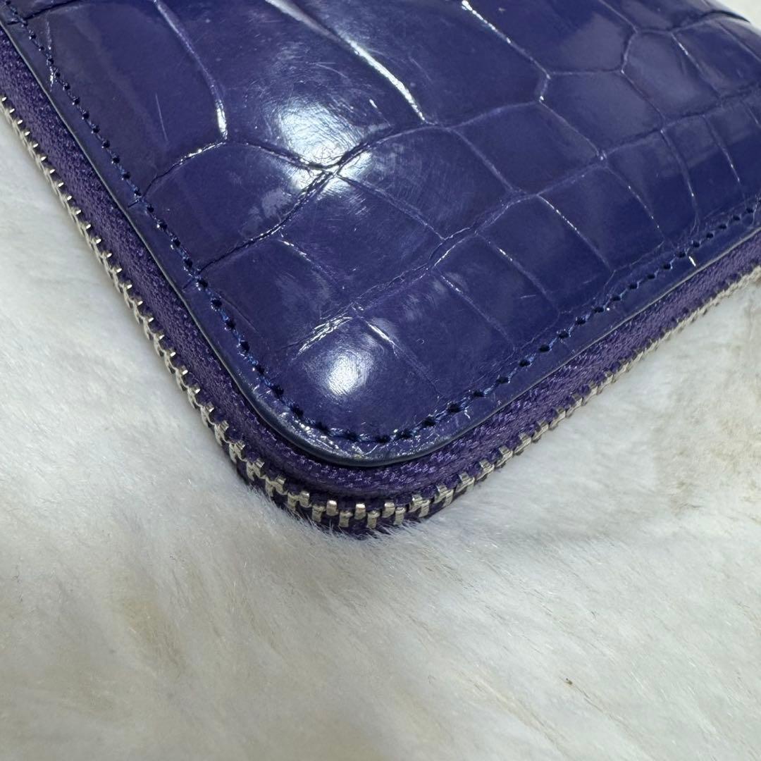 リアルクロコダイルレザー長財布　パープル　シャイニング　光沢　鰐革　ワニ　紫色