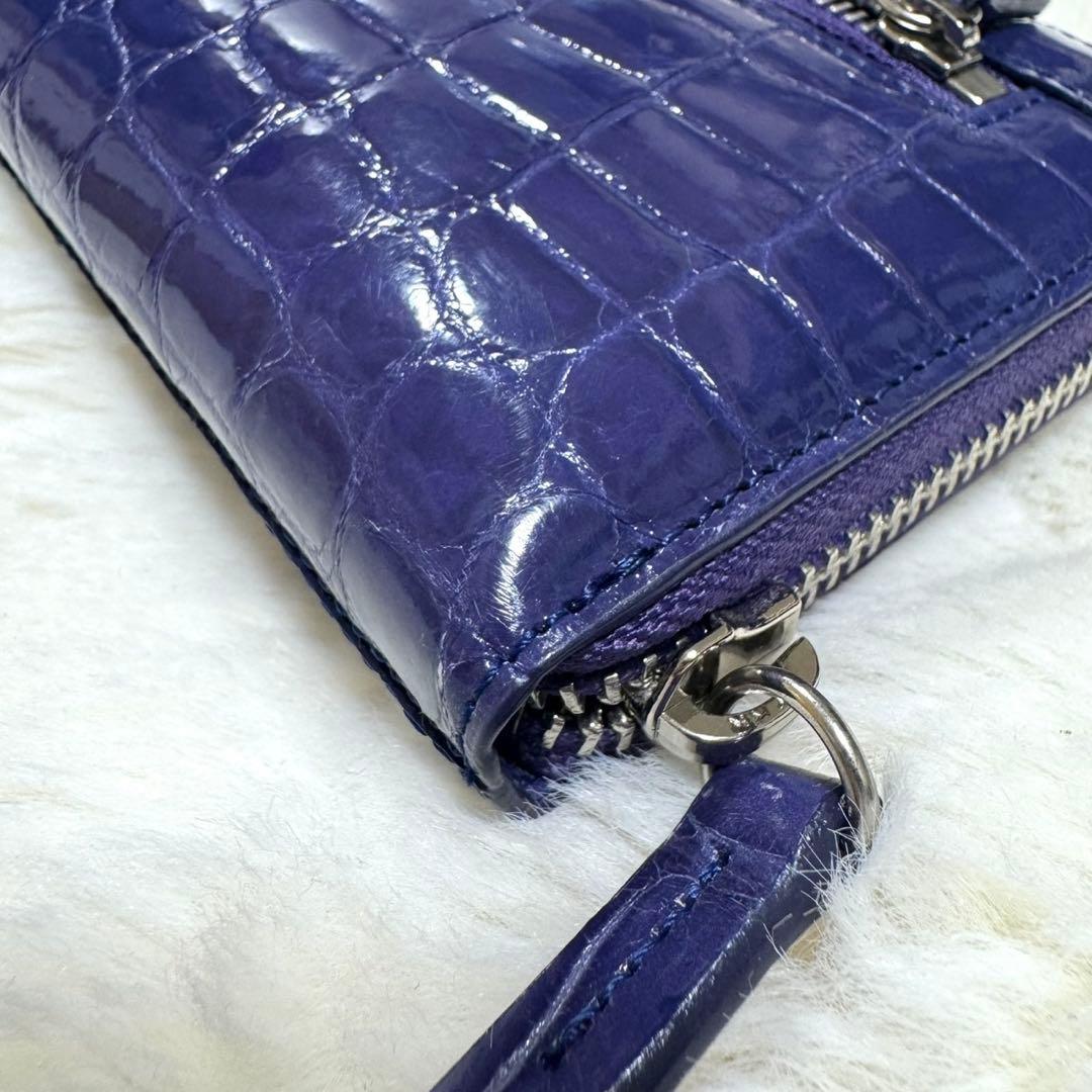 リアルクロコダイルレザー長財布　パープル　シャイニング　光沢　鰐革　ワニ　紫色