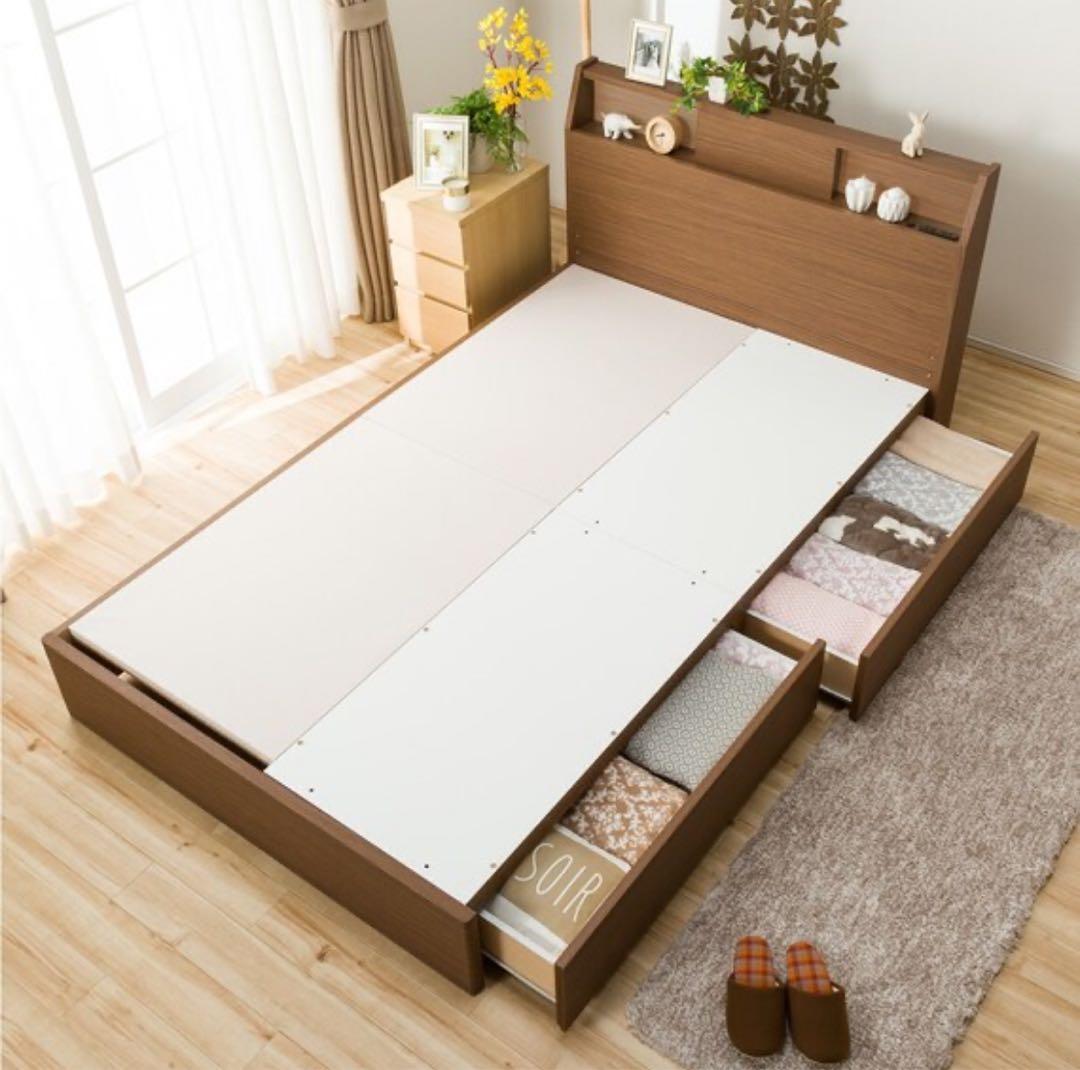 ニトリ クイーン Q ベットフレーム 収納・コンセント付　アザン3浅型