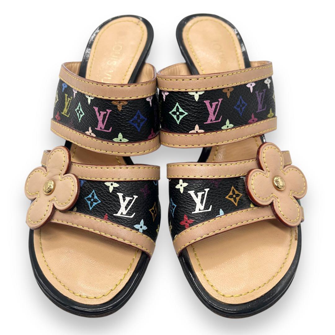 極美品■ルイヴィトン　マルチカラーモノグラム　ミュールパンプス　オープントゥ