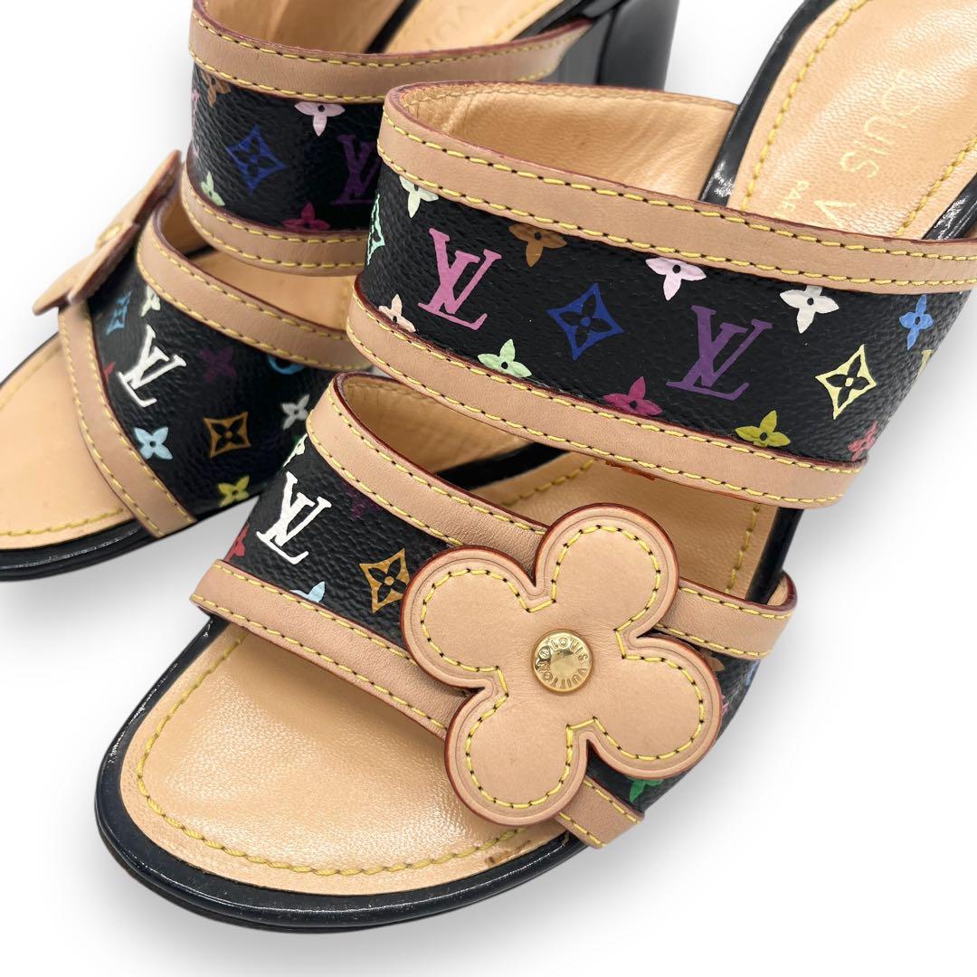 極美品■ルイヴィトン　マルチカラーモノグラム　ミュールパンプス　オープントゥ
