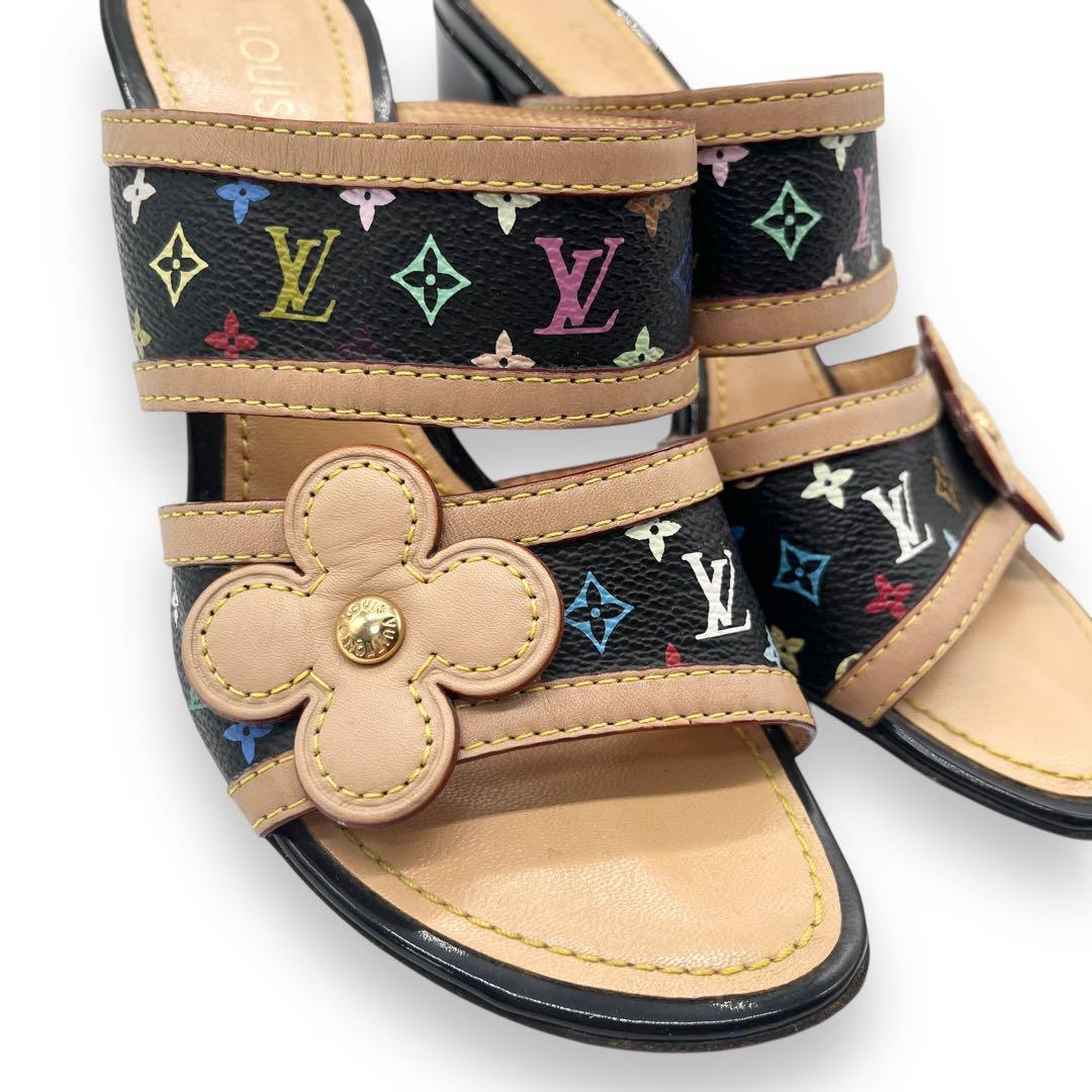 極美品■ルイヴィトン　マルチカラーモノグラム　ミュールパンプス　オープントゥ