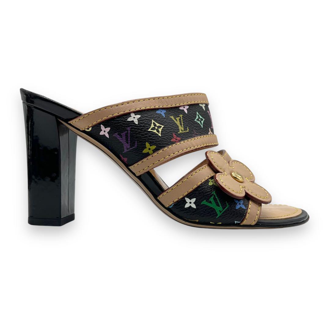 極美品■ルイヴィトン　マルチカラーモノグラム　ミュールパンプス　オープントゥ