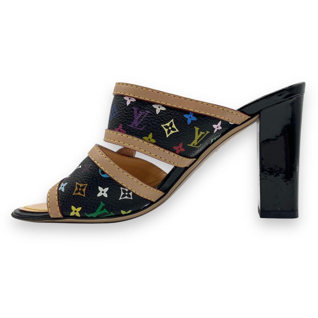 極美品■ルイヴィトン　マルチカラーモノグラム　ミュールパンプス　オープントゥ