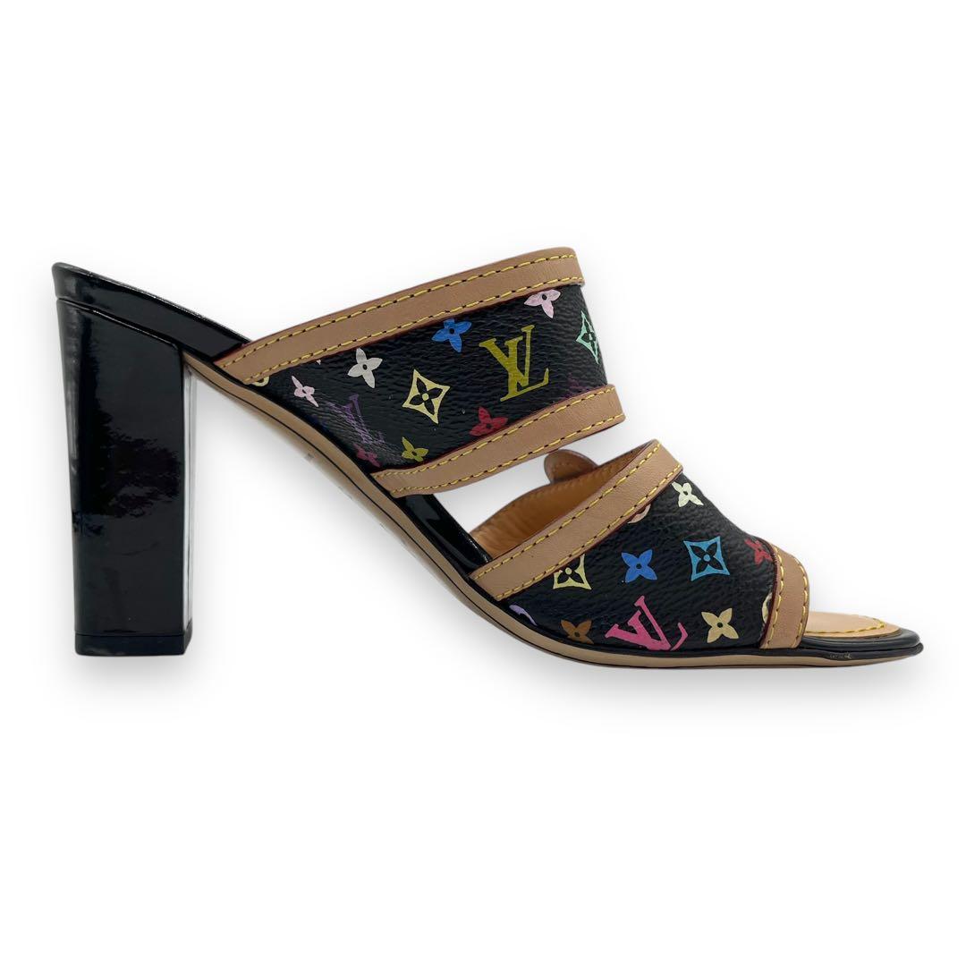 極美品■ルイヴィトン　マルチカラーモノグラム　ミュールパンプス　オープントゥ