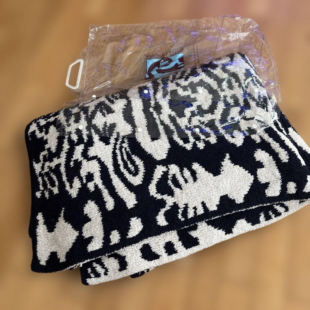 カシウエア　ダマスク　大判　ブランケット　毛布　ネイビー