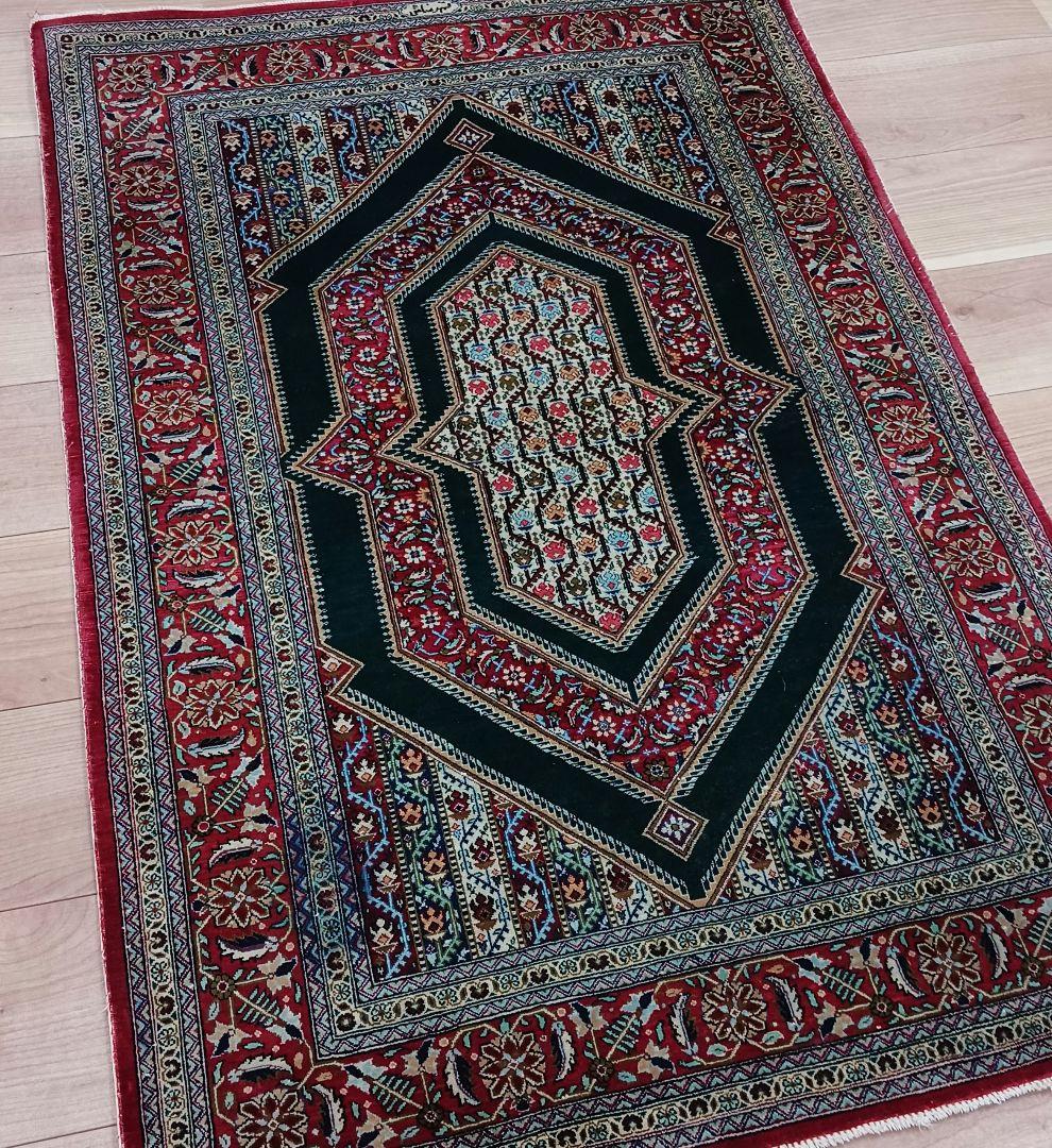 Y3261 高級ペルシャ絨毯 クム産 シルク100% 手織り 工房サイン