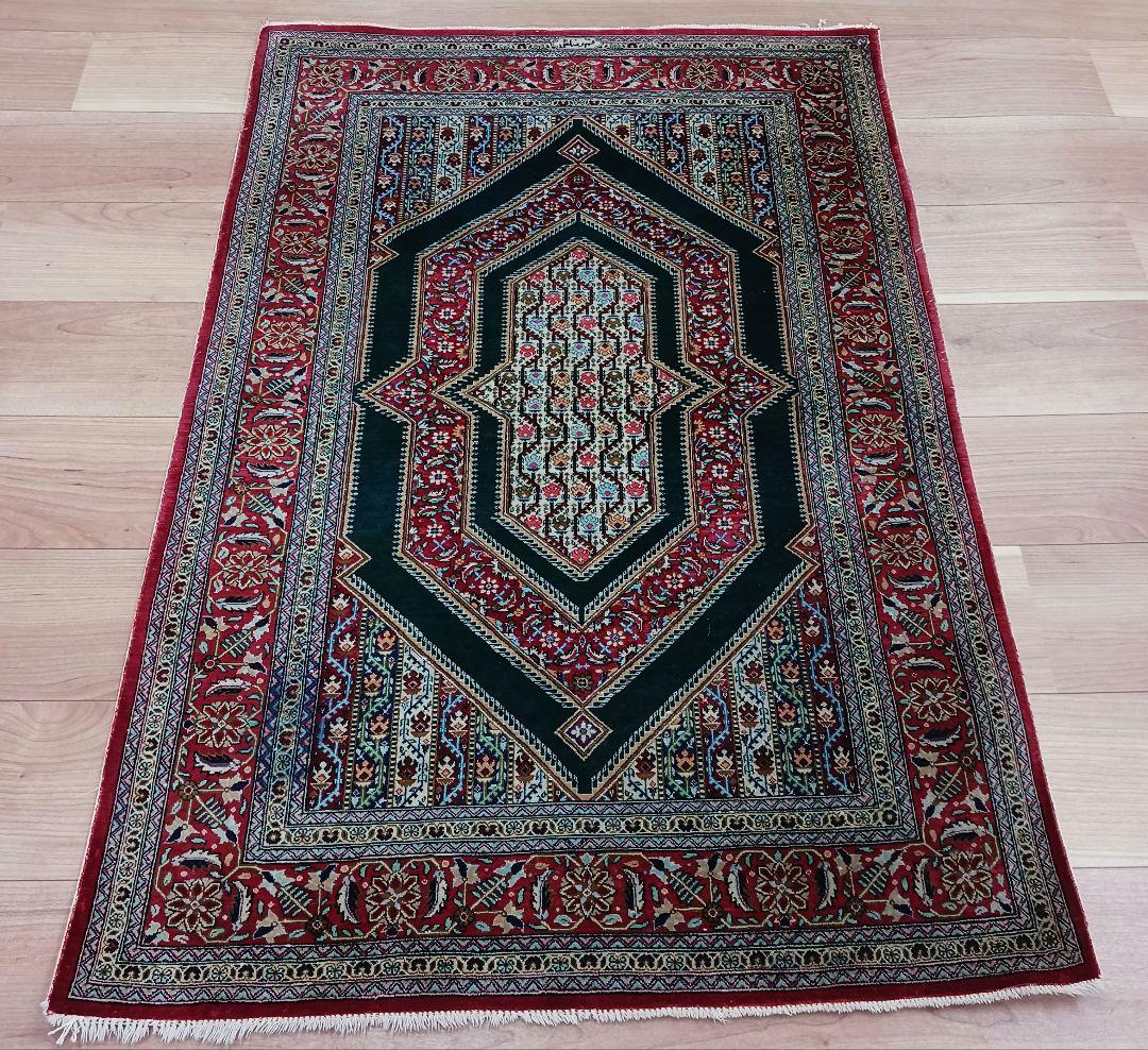 Y3261 高級ペルシャ絨毯 クム産 シルク100% 手織り 工房サイン