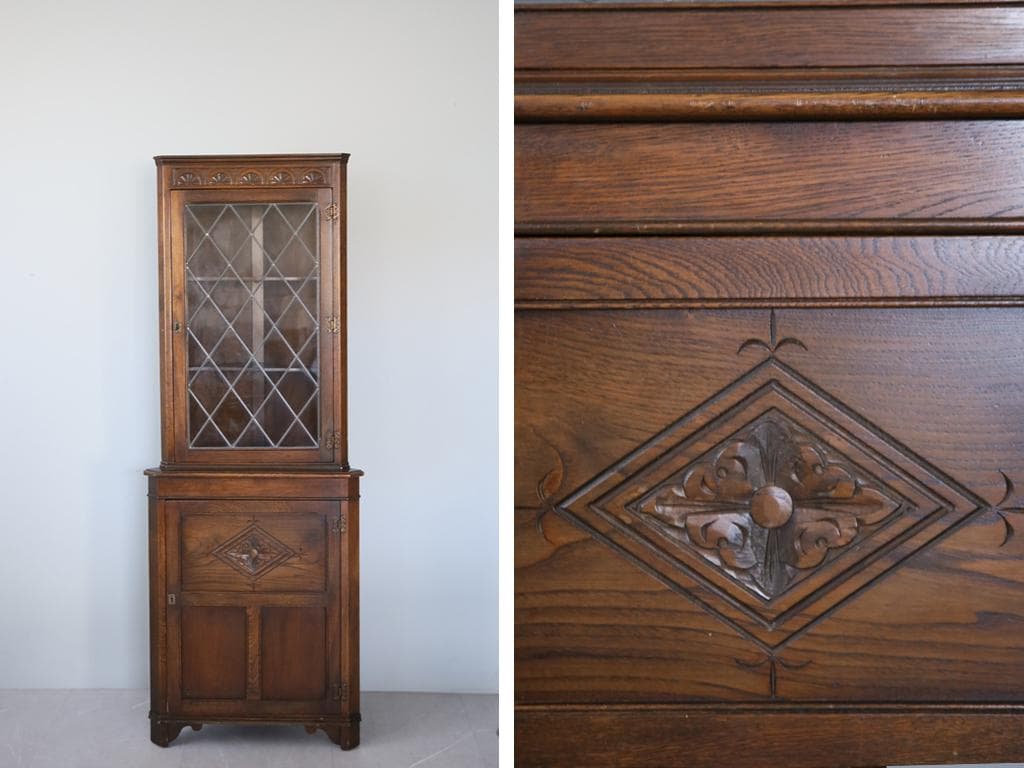 英国アンティークJC製コーナーキャビネット/ディスプレイ棚/食器棚(91-26)