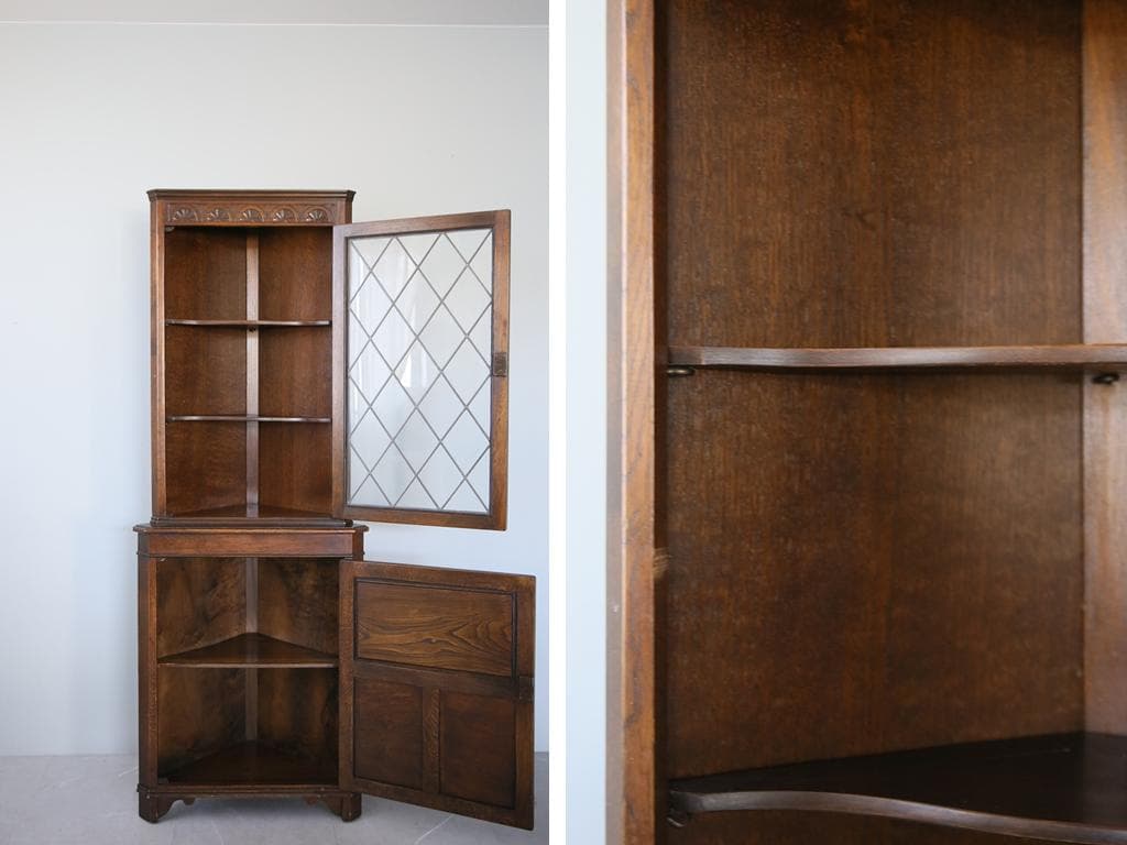 英国アンティークJC製コーナーキャビネット/ディスプレイ棚/食器棚(91-26)