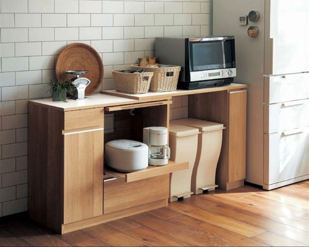 ベルメゾン　ナチュラルウッド キッチンカウンター 幅110cm〜170cm