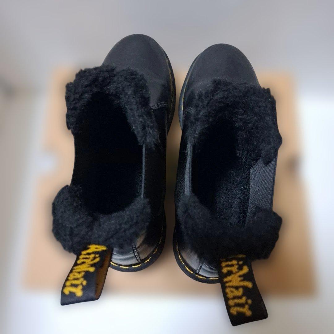 Dr,Martens レザーサイドゴアブーツ 黒 ファー付き