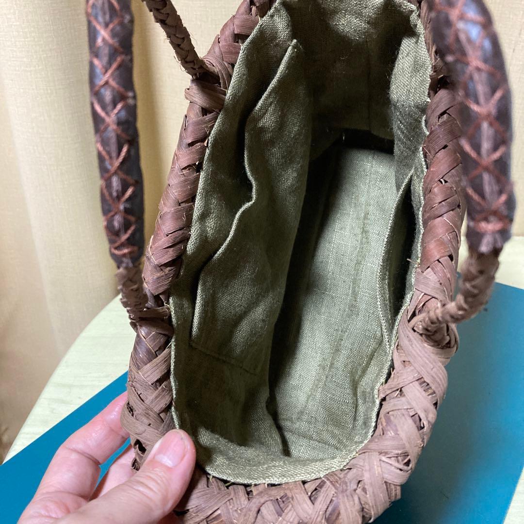 山葡萄カゴバッグ（国産） 内布、持ち手革カバー付 手作り