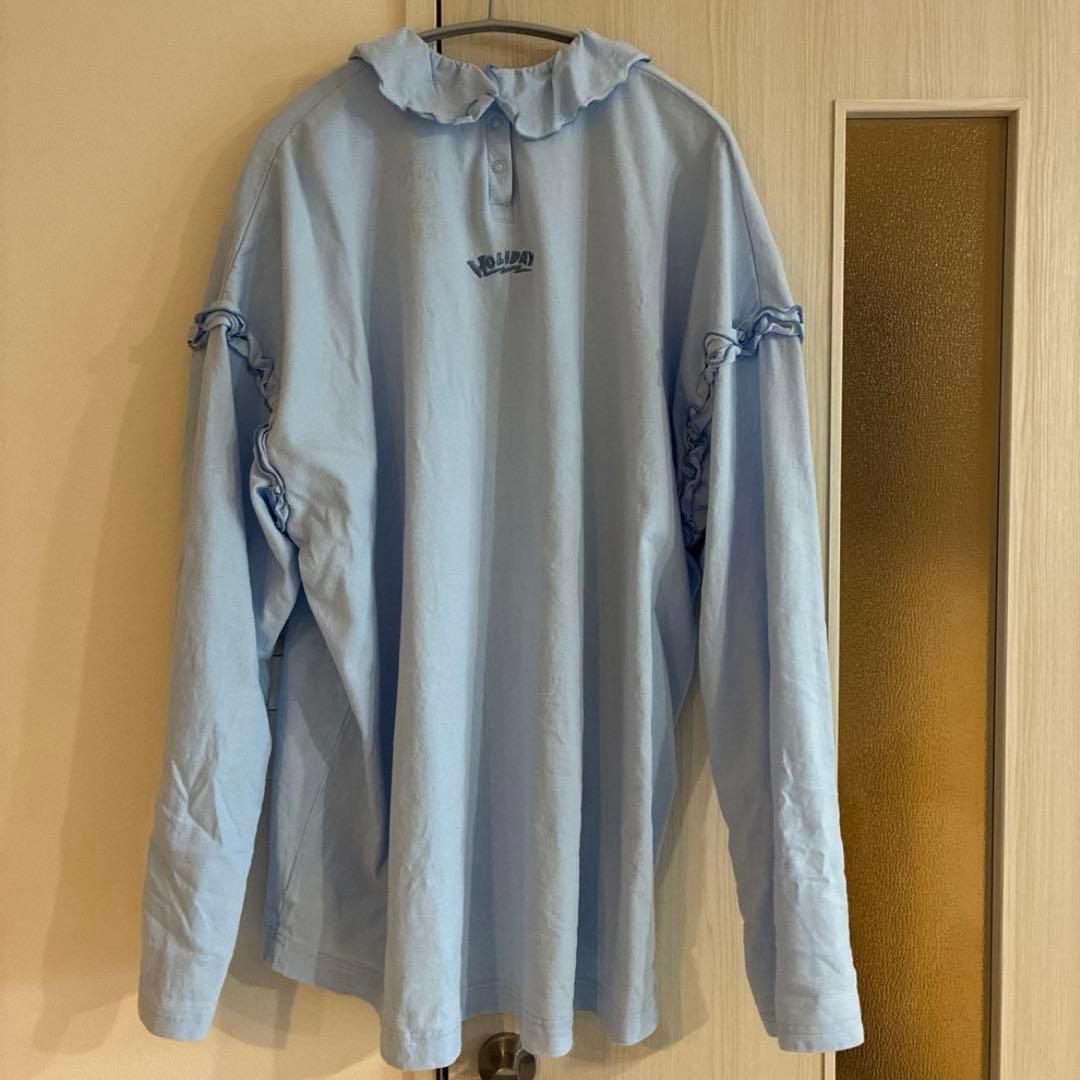 HOLIDAY RUFFLE COLLAR TOPS ライトブルーロンT