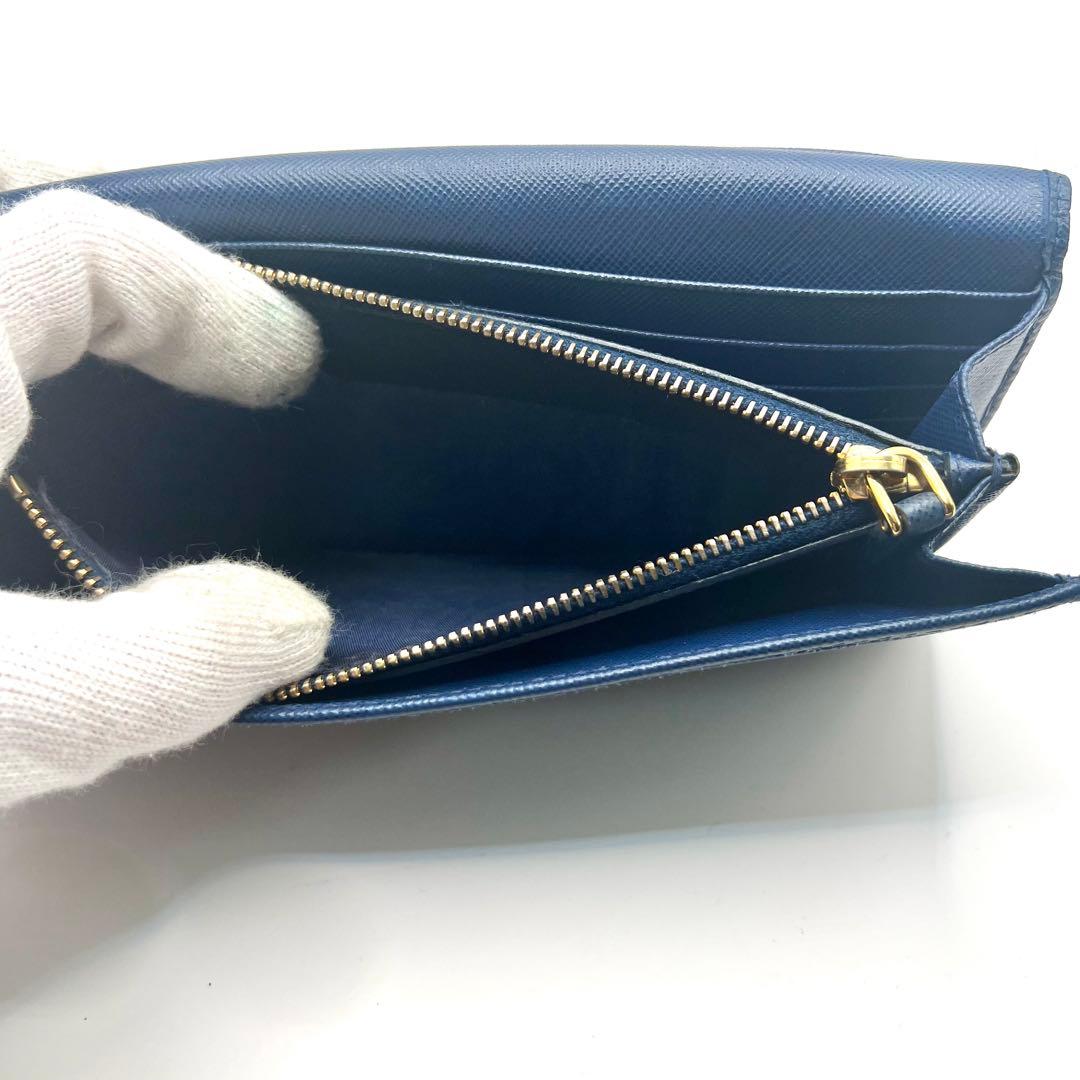 PRADA プラダ サフィアーノ 長財布 二つ折り 青 リボン 人気 フラップ