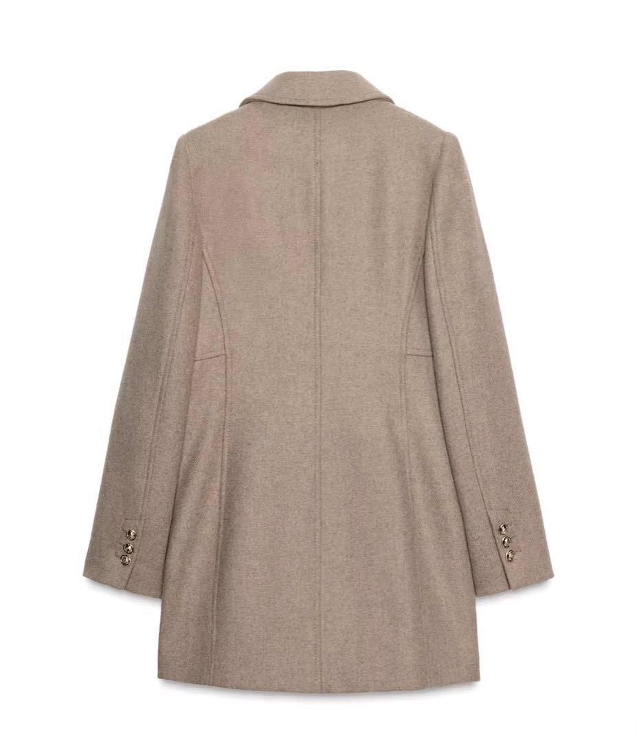 【ZARA】ザラ L ウール混紡 ショート丈ダブルブレストコート ライトミンク