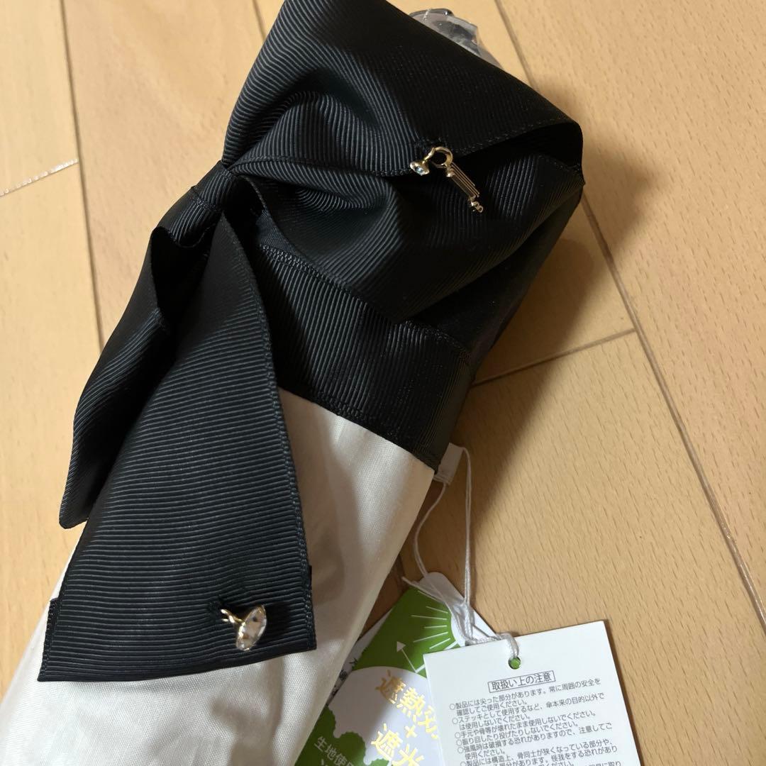 LANVIN ビジューリボン　晴雨兼用　折りたたみ日傘